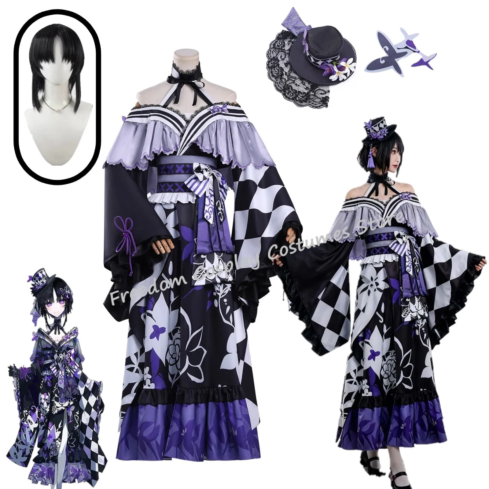 Anime Magical Girl Witch Trial Houshou Maago Parrucca del costume cosplay Abito kimono in stile giapponese Donna Abito sexy da festa di Halloween