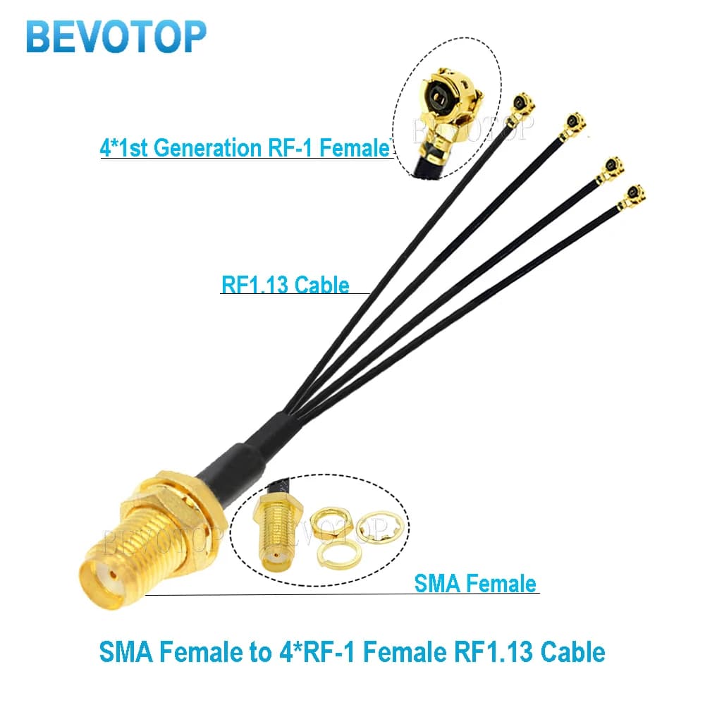 1PCS SMA RF Splitter Cable 1-to-4 RP-SMA Female to 4x U.fl RF-1Female WiFi Antenna Extension Jumper BEVOTOP