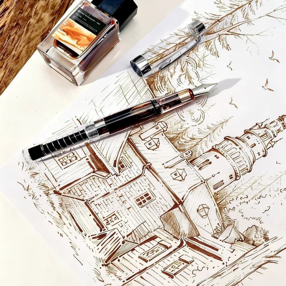 Premium Fountain Pen For Watercolor Painting Sketching Outlining Pen Waterproof Glitter Ink Writing Drawing Tool
