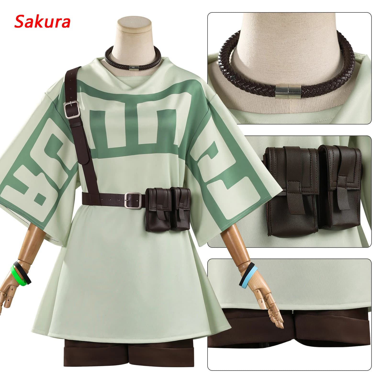 Anime Gachiakuta Remlin Tysark Cosplay Costume Wig Green T-Shirt Shorts Bag Choker Hair Accessories Props for Halloween Carnival