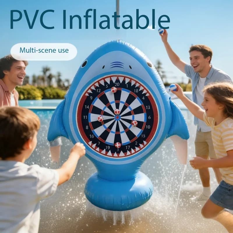Set Bersaglio Gonfiabile in PVC a Forma di Squalo con Freccette, Giocattoli da Giardino per Interazione Genitore-Figlio, Gioco di Tiro con l'Arco Acquatico