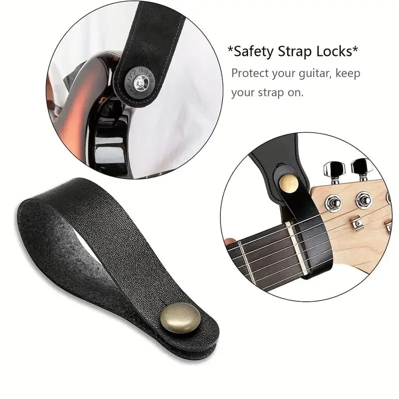 Cinghia per chitarra in pelle con clip di bloccaggio antiscivolo per accessori per chitarra acustica ed elettrica, basso e ukulele