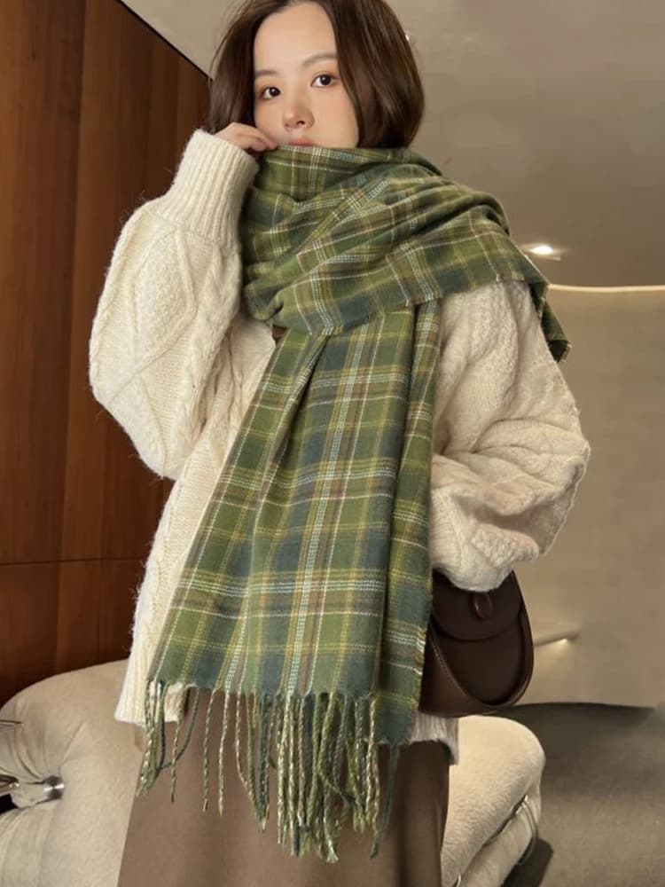 Nuova Sciarpa Donna in Imitazione Cashmere, Stile Preppy Invernale, Pashmina Vintage a Quadri, Foulard, Coperta, Sciarpa Avvolgente, Pareo