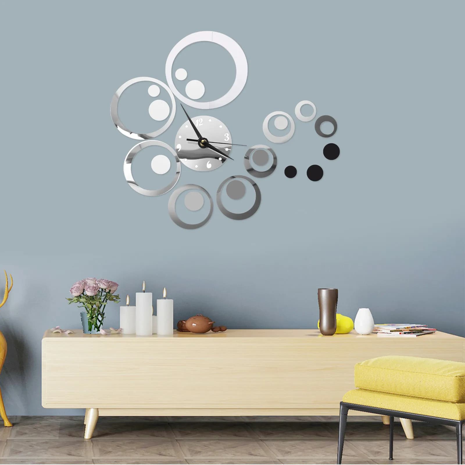 Mirror Wall Clock Acrylic Decal Sticker DIY 3D Reflective Home Decor for Living Room Bedroom Kitchen Office Bathroom Eco
