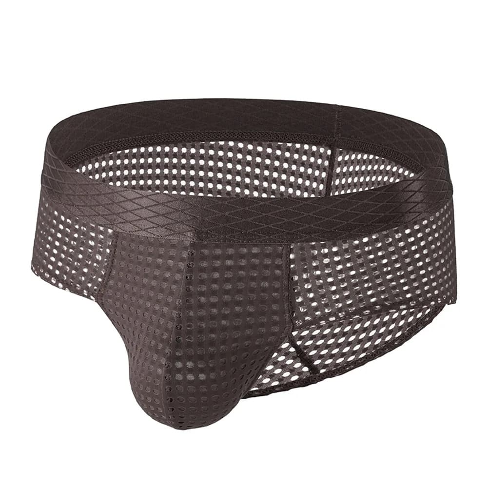 Slip da uomo in rete traforata traspirante a vita bassa con tasca a bomba e fascia larga, lingerie traspirante