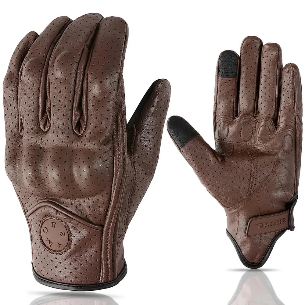 SUOMY Retro Leather Motorcycle Gloves Men Women Vinage Goatskin Motocross Glove Full Finger Motorbike Vintage Biker Guantes Moto