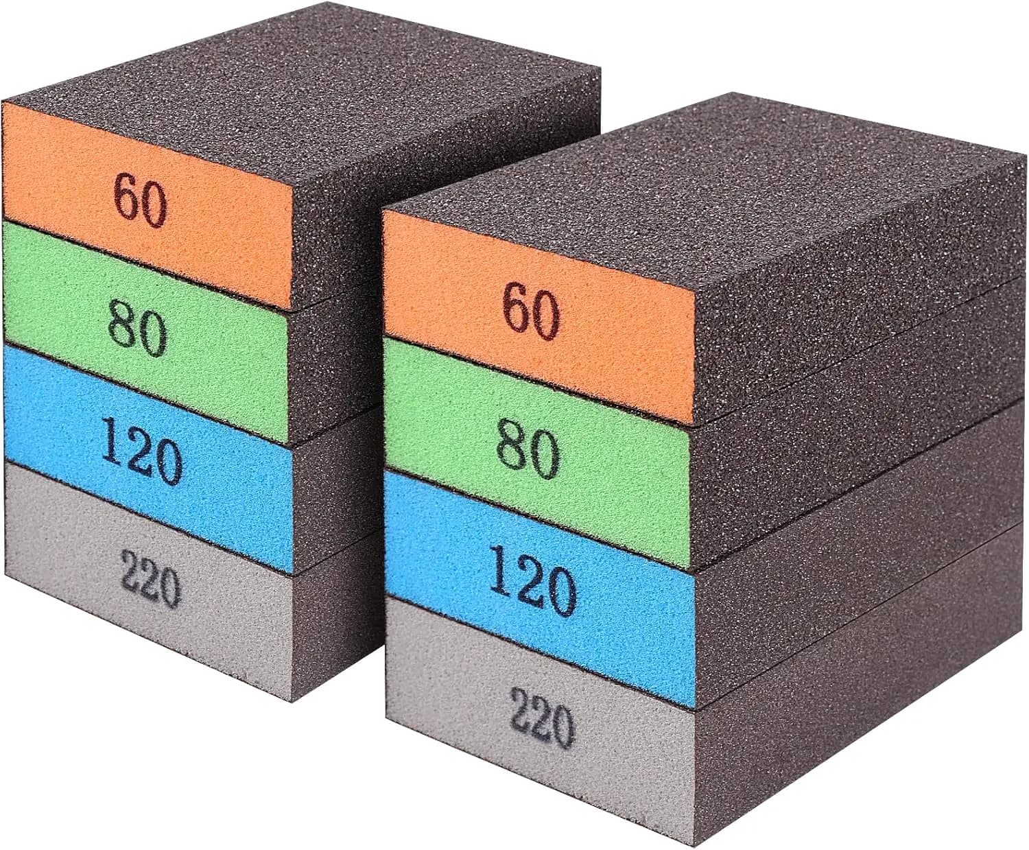 8-Pack Sanding Sponge with 4 Grits 60/80/120/220 for Wood Drywall Metal, Washable Reusable Sanding Blocks