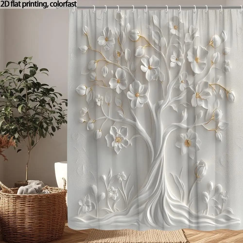 Modern Floral Tree Shower Curtain Waterproof Bathroom Decor Elegant Abstract Art Liner for Master Bathroom Shower