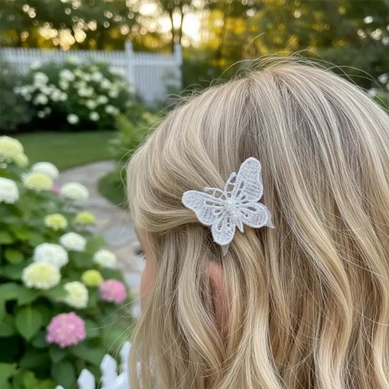 Fermagli per capelli minimalisti beige coreani con decorazioni in pizzo e perle, eleganti e raffinati, per donne e ragazze.