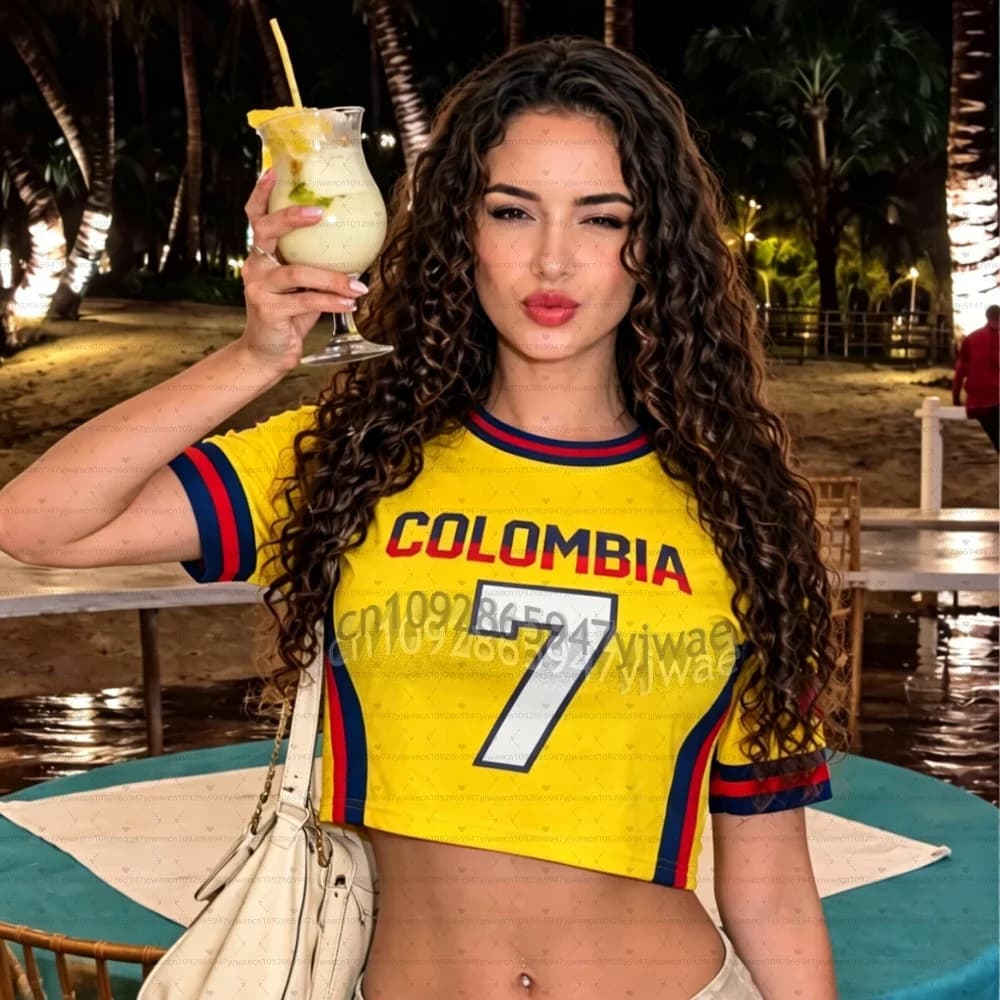Maglie da cheerleader da donna e uomo, maglia da calcio, maglia corta da calcio Colombia, t-shirt casual estiva streetwear per tifosi di calcio