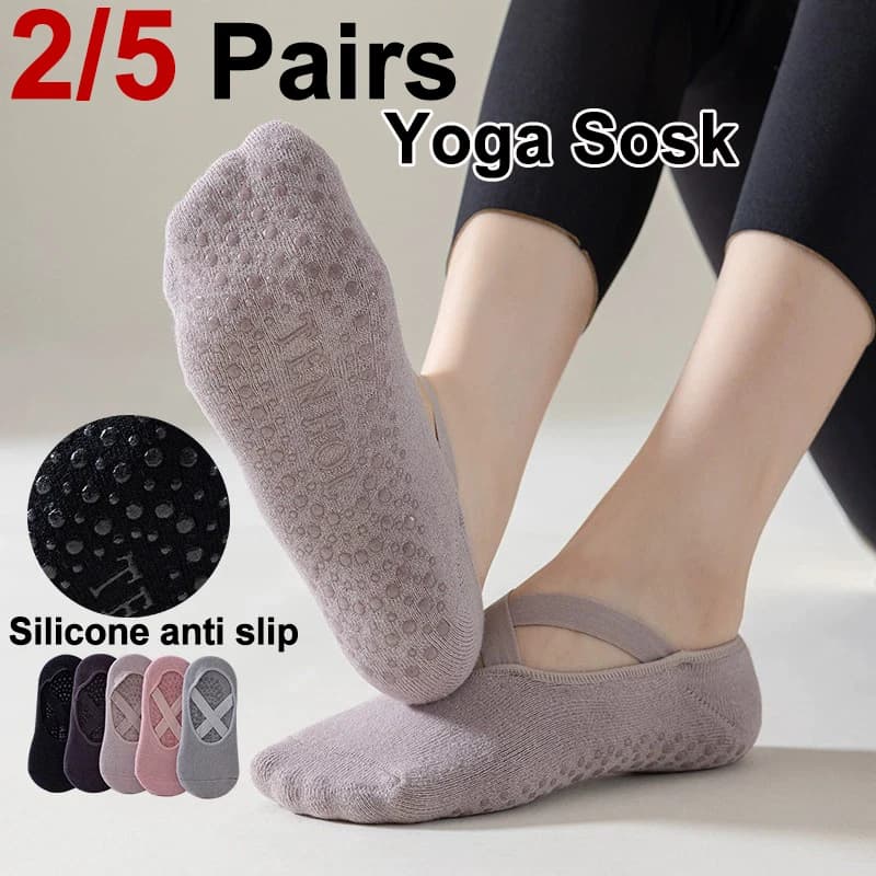 2/5 Pairs Women Cotton Silicone Anti Slip Yoga Socks Suitable Pilates Dance Sports Indoor Fitness Comfortable Low Top Socks