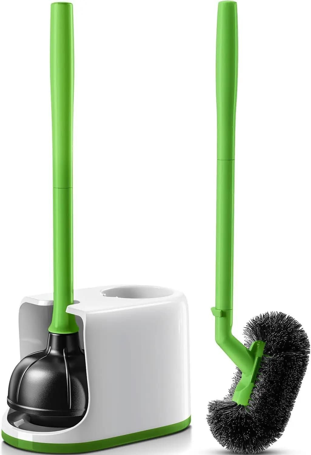 Toilet Plunger Bowl Brush Combo, Heavy Duty Rubber for Drain Clog Remover, Curved Design Bristles for Deep Cleaning Under Rim