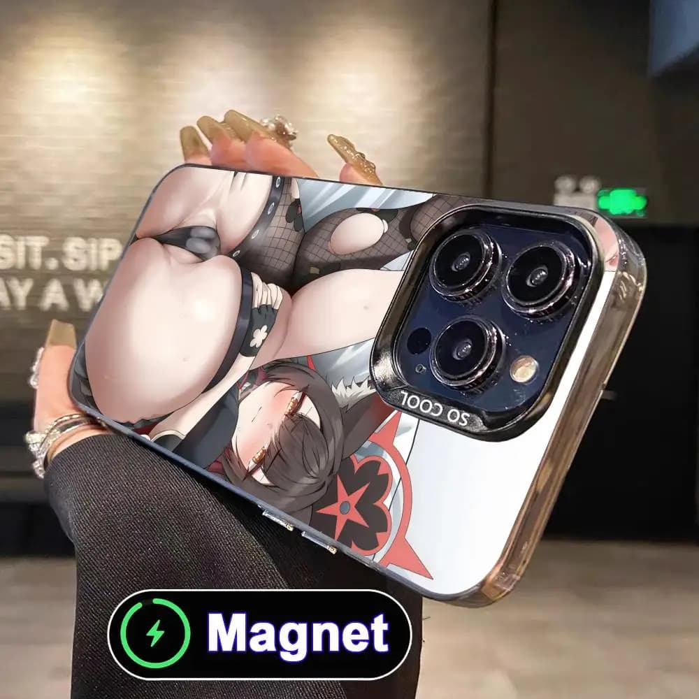 Cover per iPhone 17 16 15 14 13 12 11 Air Pro Max Plus con Waifu Anime Hentai, Colorata, Magnetica, Argento