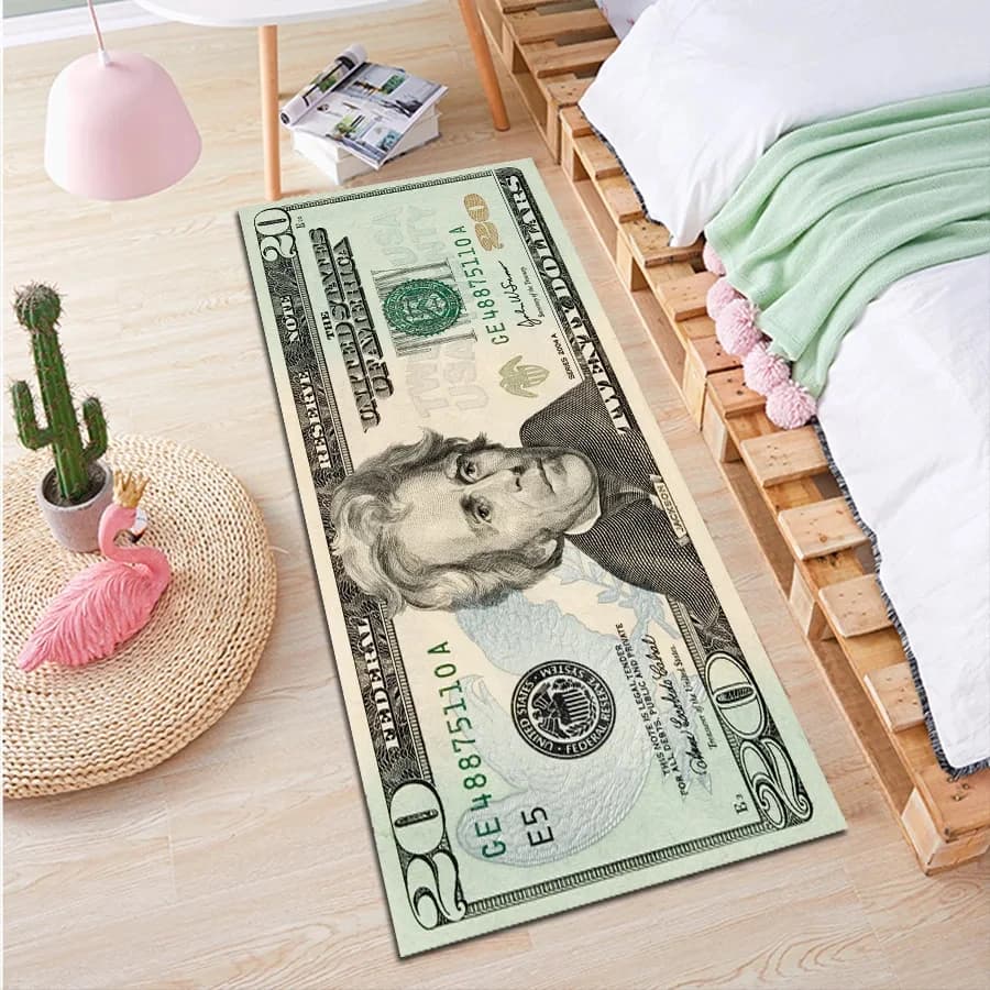 Tappeto Lungo in Velluto Cristallo VIKAMA a Strisce con Motivo Banconote, Tappetino Antiscivolo per Arredamento Casa, Camera da Letto, Soggiorno, Ingresso, Corridoio, Baia
