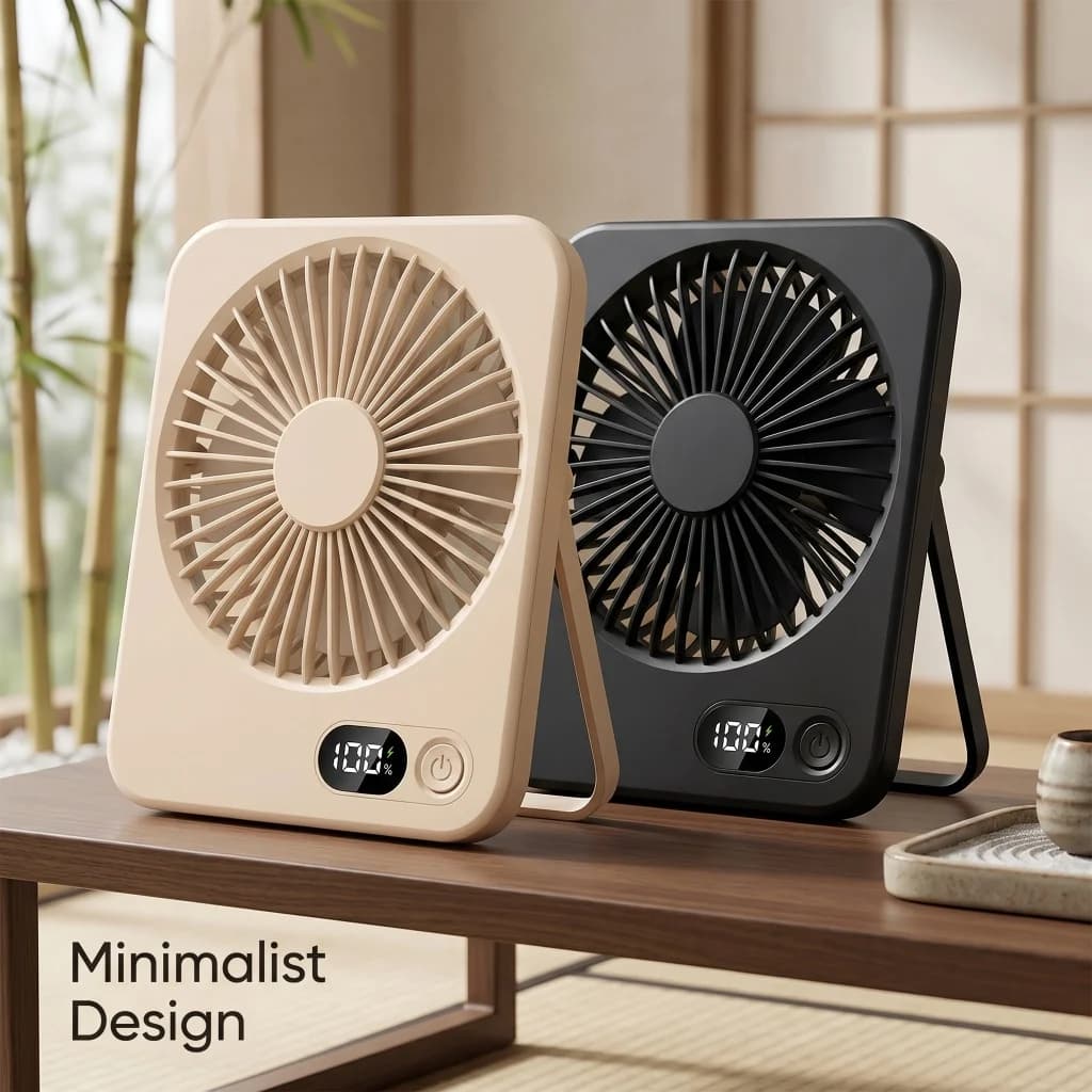 Mini Ultra-Thin Desk Fan USB Rechargeable 180° Tilt Folding Personal Fan with Power Display 5 Speeds Ultra Quiet Wall-Mounted Fan