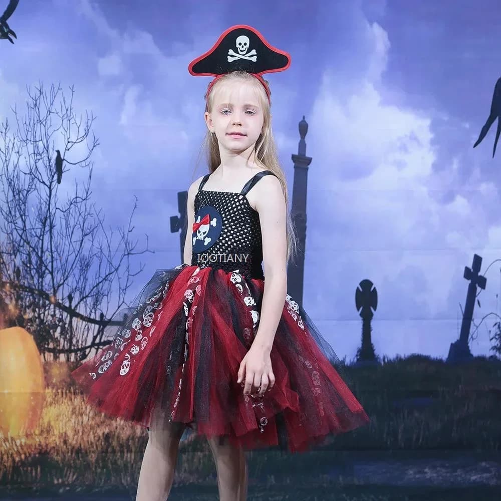 CosplayPirate Tutu Dress For Girls Halloween Pirate Masquerade Set Send Headdress Girl Fancy Dress Teschi Performance Outfit
