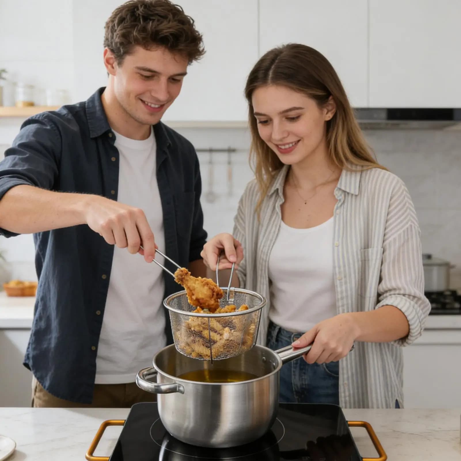 Deep Frying Pot Stainless Steel Nonstick Skillet Deep Fryer Pan Kitchen Utensils for Electric Ceramic Stove Cooking French Fries