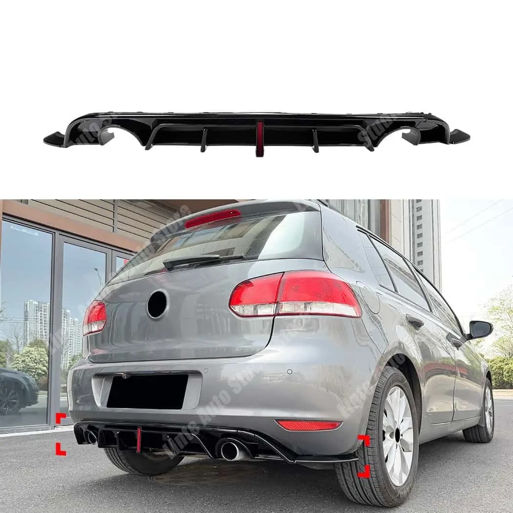 Rear Valance With Light For Volkswagen Golf 6 MK6 TDI TSI 2008-2012 Bumper Diffuser Lip Under Chin Apron ABS Body Kits Tuning