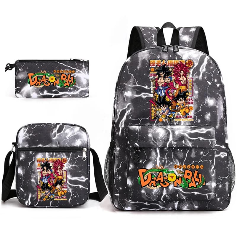 Dragon Ball Anime Print School Backpack Set with Shoulder Bag & Pencil Case for Kids Teens Casual Daypack