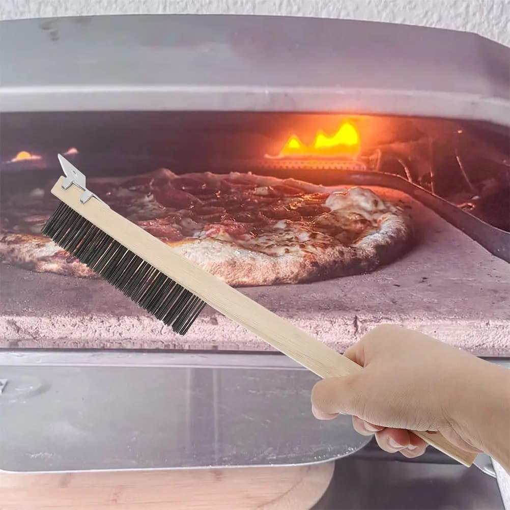 2Pcs Pizza Brush Long Wooden Handle Oven Tool Pizza Stone Cleaner Scraper Bbq Grill Cleaning Brush Beige Multifunctional