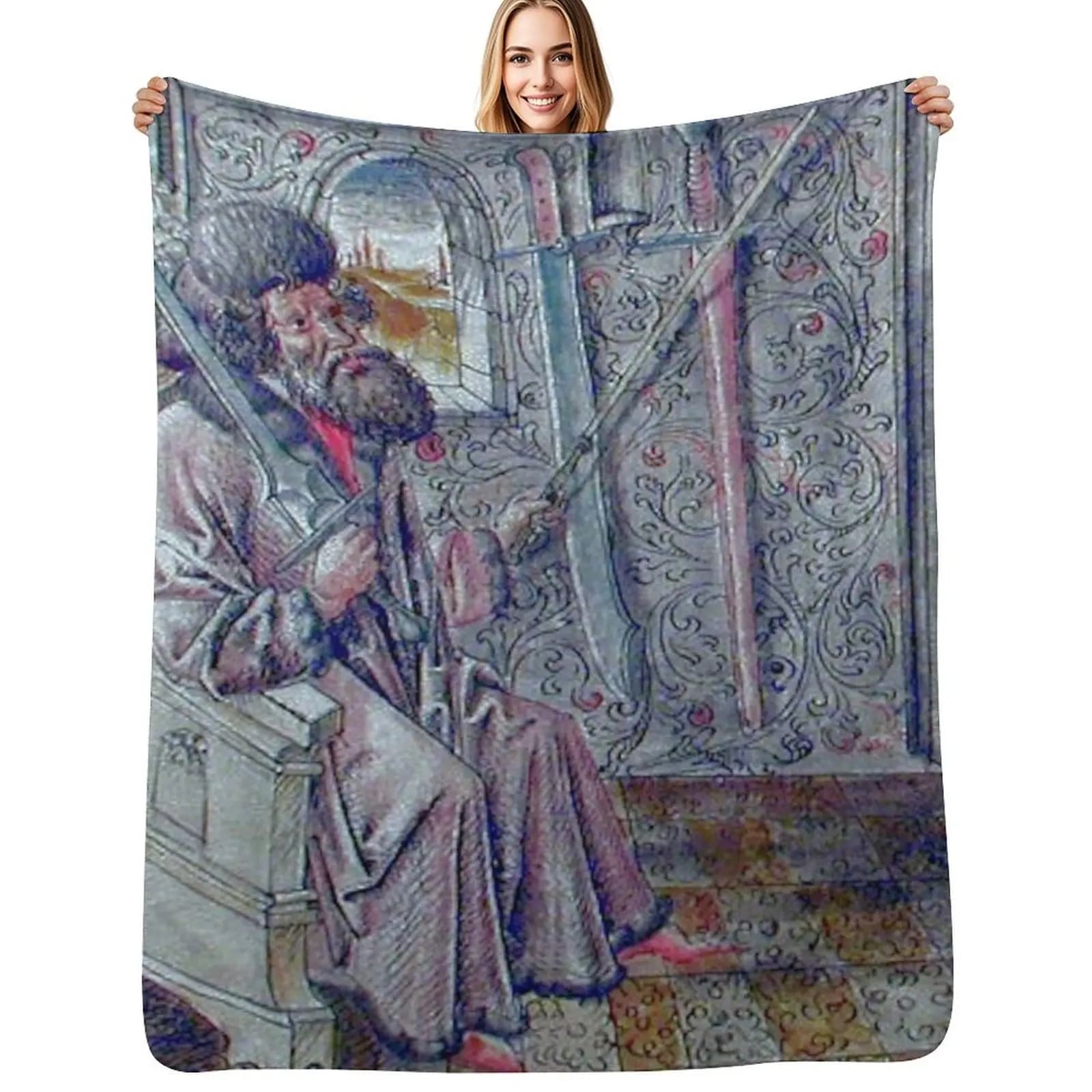 Johannes Liechtenauer Portrait Throw Blanket Decorative Sofa Luxury Designer Flannel Fabric Plush Sleeping Bag Weighted Blankets