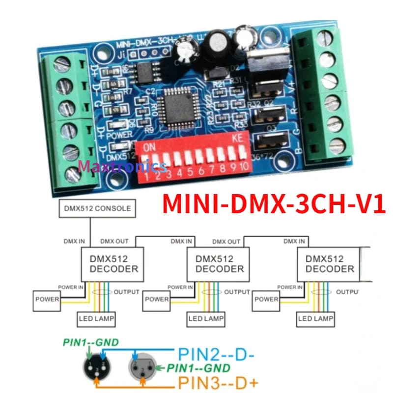 NUOVO MINI 3CH DMX512 RGB LED Decoder Controller DMX 3Channe 5A/CH MAX 15A MINI-DMX-3CH-V1 per Striscia LED/Modulo Luci DC5V-24V