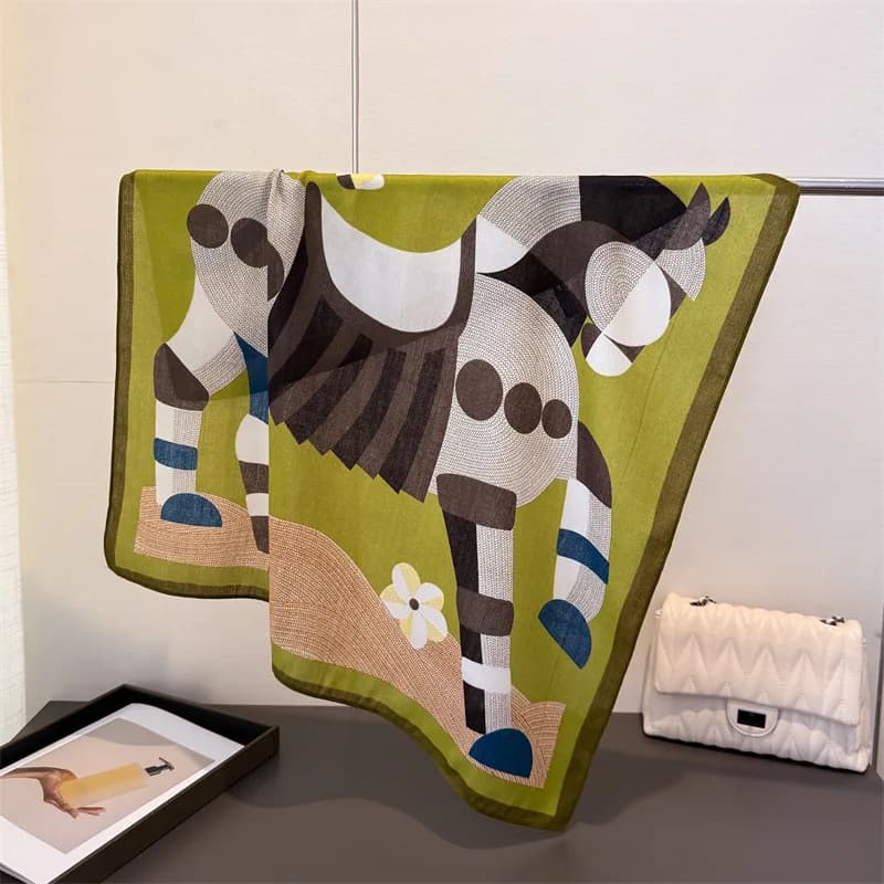 Sciarpa foulard da donna in cotone-lino effetto velluto a spina di pesce, leggera e lussuosa, stile francese, protezione solare per il collo