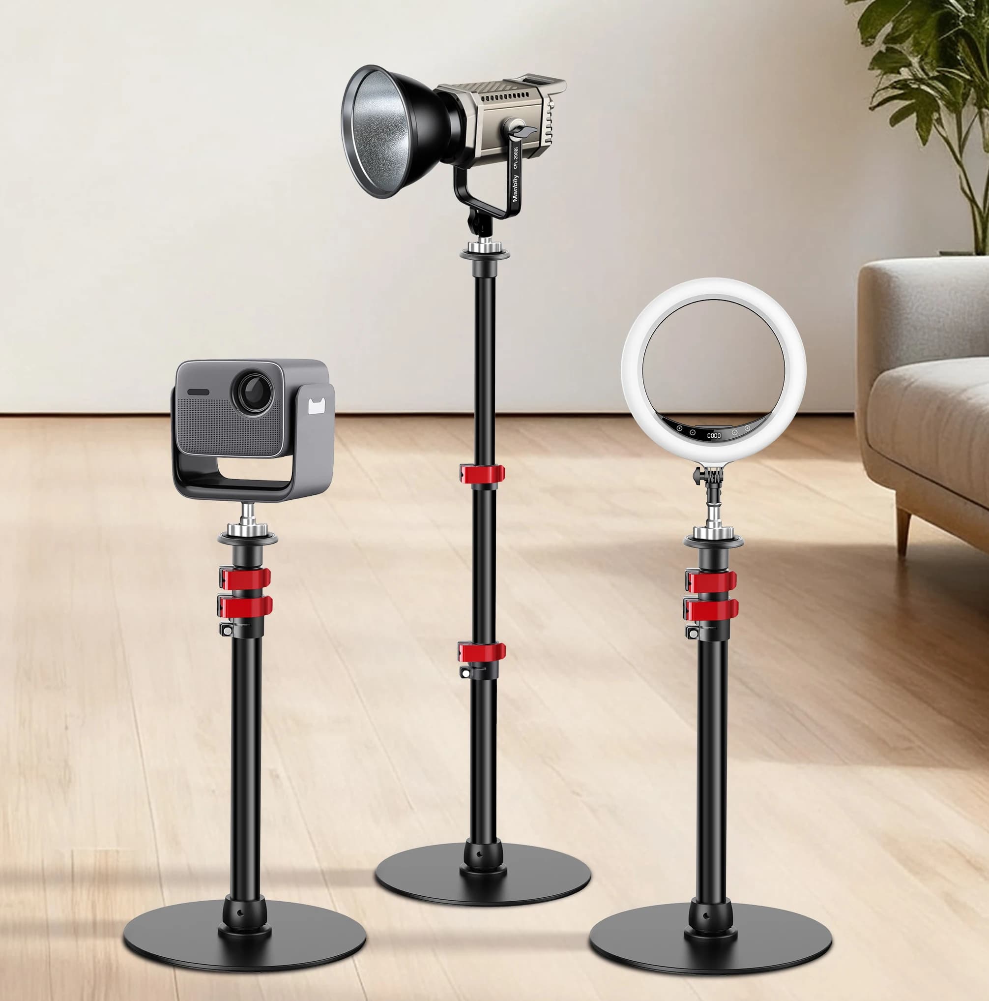 Manbily Supporto da pavimento per proiettore monopiede con base rotonda in alluminio da 35 cm a 75 cm Altezza regolabile