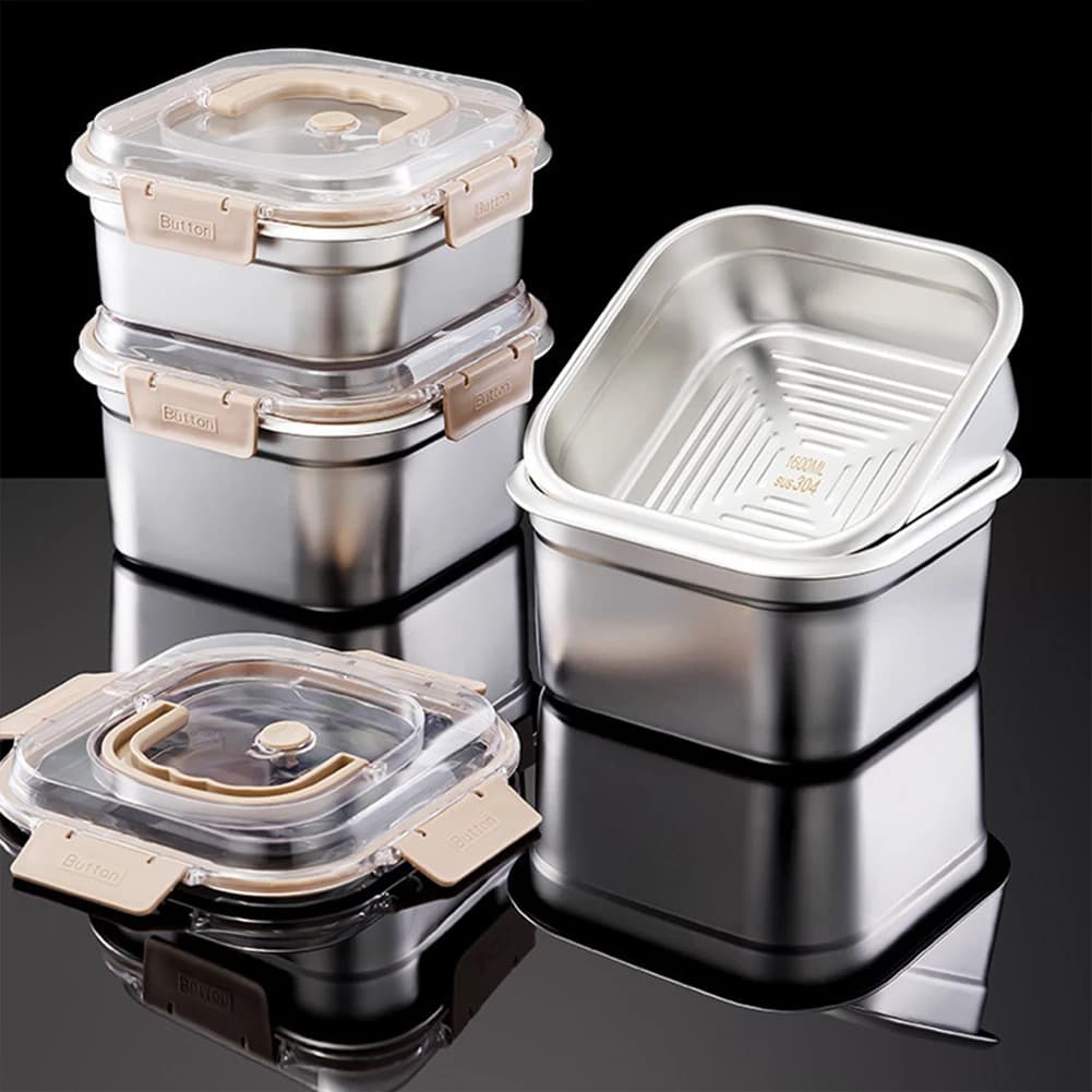 Portable Fresh-Keeping Box With Carrying Handle Large Capacity Stainless Camping Picnic Food Fruit Bento Box For School Outdoor