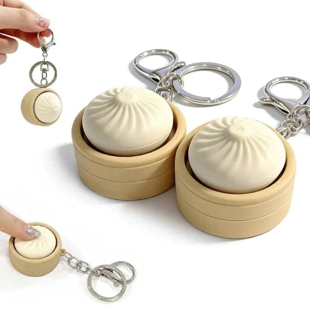 Portachiavi a forma di panino al vapore, mini clicker simulato, portachiavi creativo a tema alimentare, antistress, ciondolo per zaino