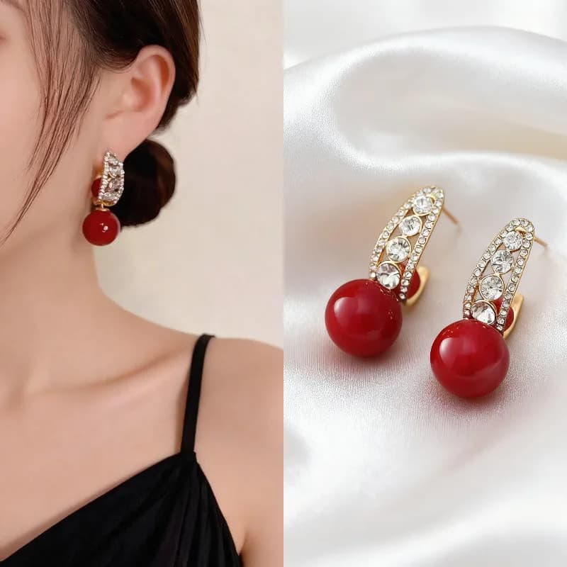 Nuove donne eleganti orecchini di perle di zirconi rossi regalo di anniversario eleganti polsini per orecchie multiuso in stile francese di lusso eleganti