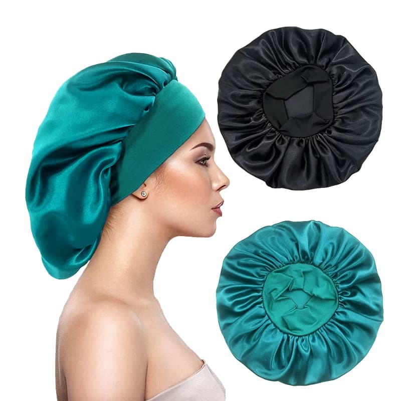 2 PZ/LOTTO Women's Solid Satin Copricapo Elastica Cap Wide Tent Night Sleeping Bathtub Hat Care of Hoods