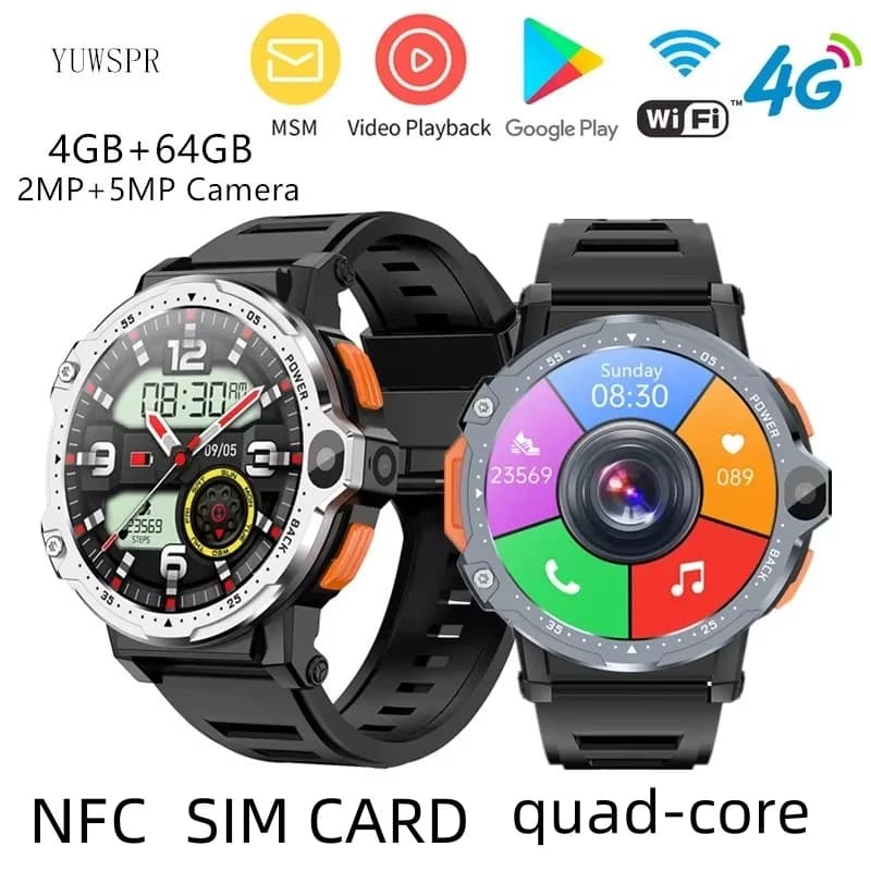 4G Smart Watch Telefono 4G + 64GB Quad Core Android 8.1 NFC SmartWatch Doppia fotocamera Wifi SIM Card Google Play GPS Sport Frequenza cardiaca