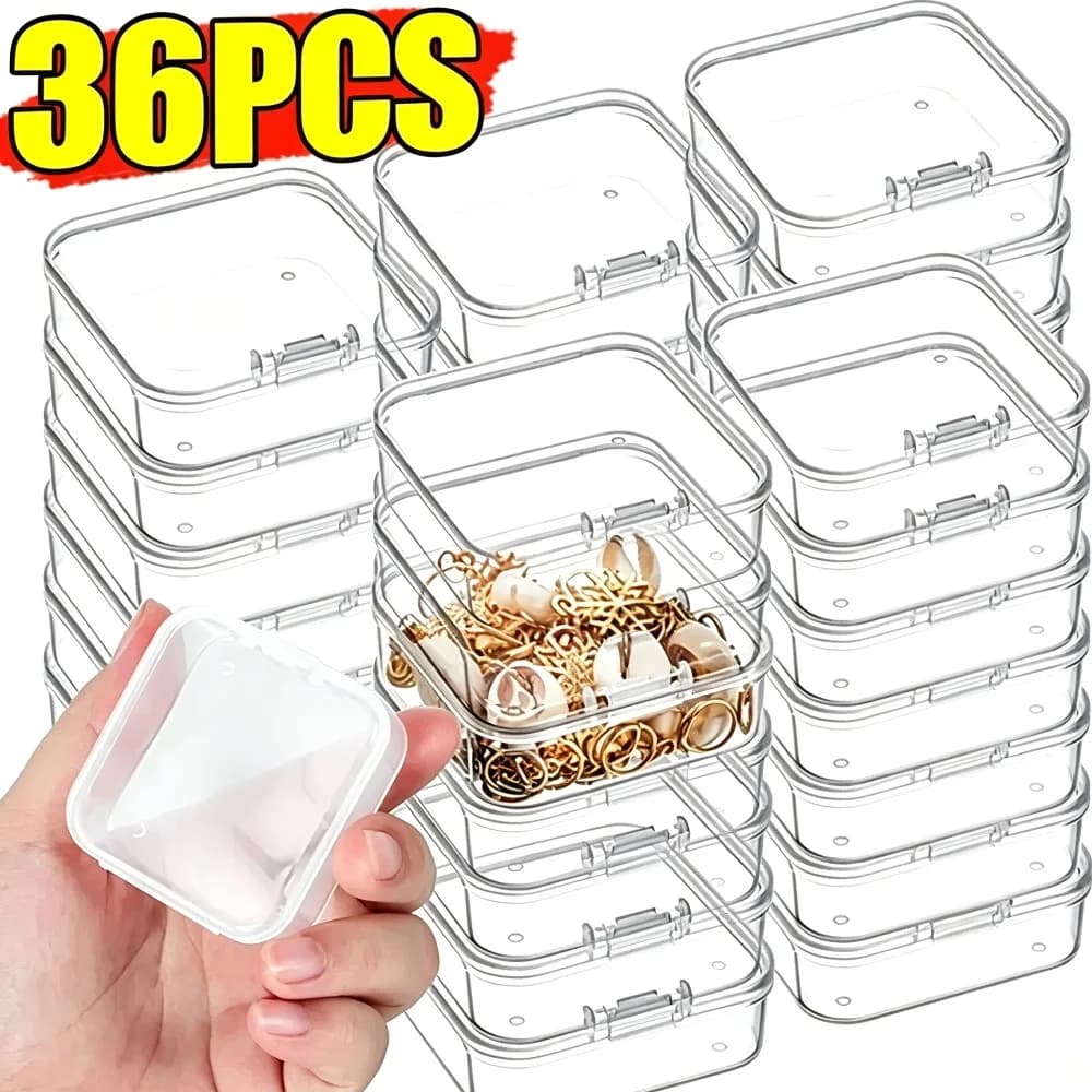 36/6Pcs Storage Box Transparent Square Plastic Boxes Earrings Jewelry Packaging Storage Small Square Box DIY Jewelry Organizer