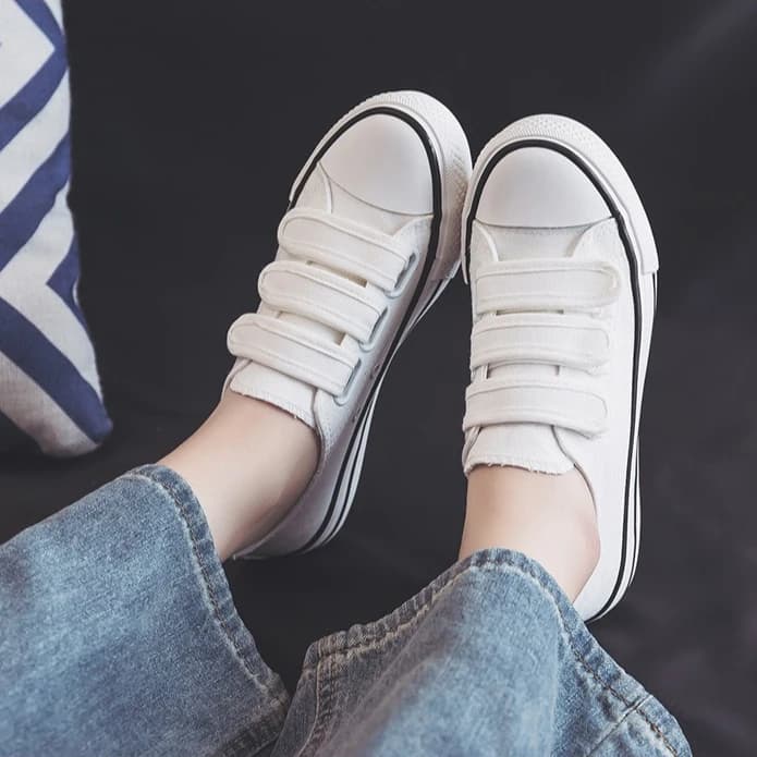 New style Velcro low-top white sneakers, Korean style adhesive buckle canvas shoes, women's casual board shoes, couple shoes