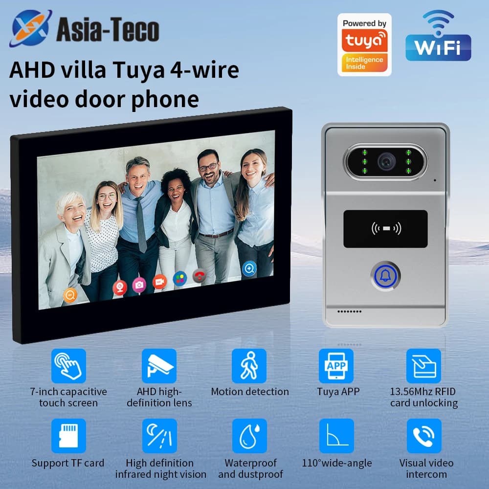 Support Tuya app video doorbell home wired monitoring intercom doorbell villa intelligent night vision access control system