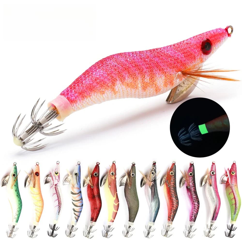 Luminous Squid Jig Lure Artificial Shrimp Fishing Lure Octopus Cuttlefish Bait With Squid Hooks Saltwater Fishing Tackle