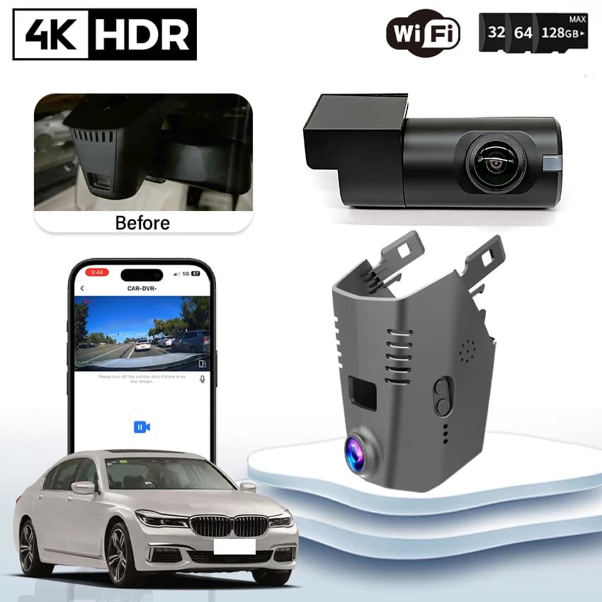 Dashcam WIFI 4K 2160P Plug and Play for BMW Series 5 G30 G31 G38 520D 525D 528D 530D 540D Series 6 G32 Series 7 G11 G12, car recorder.