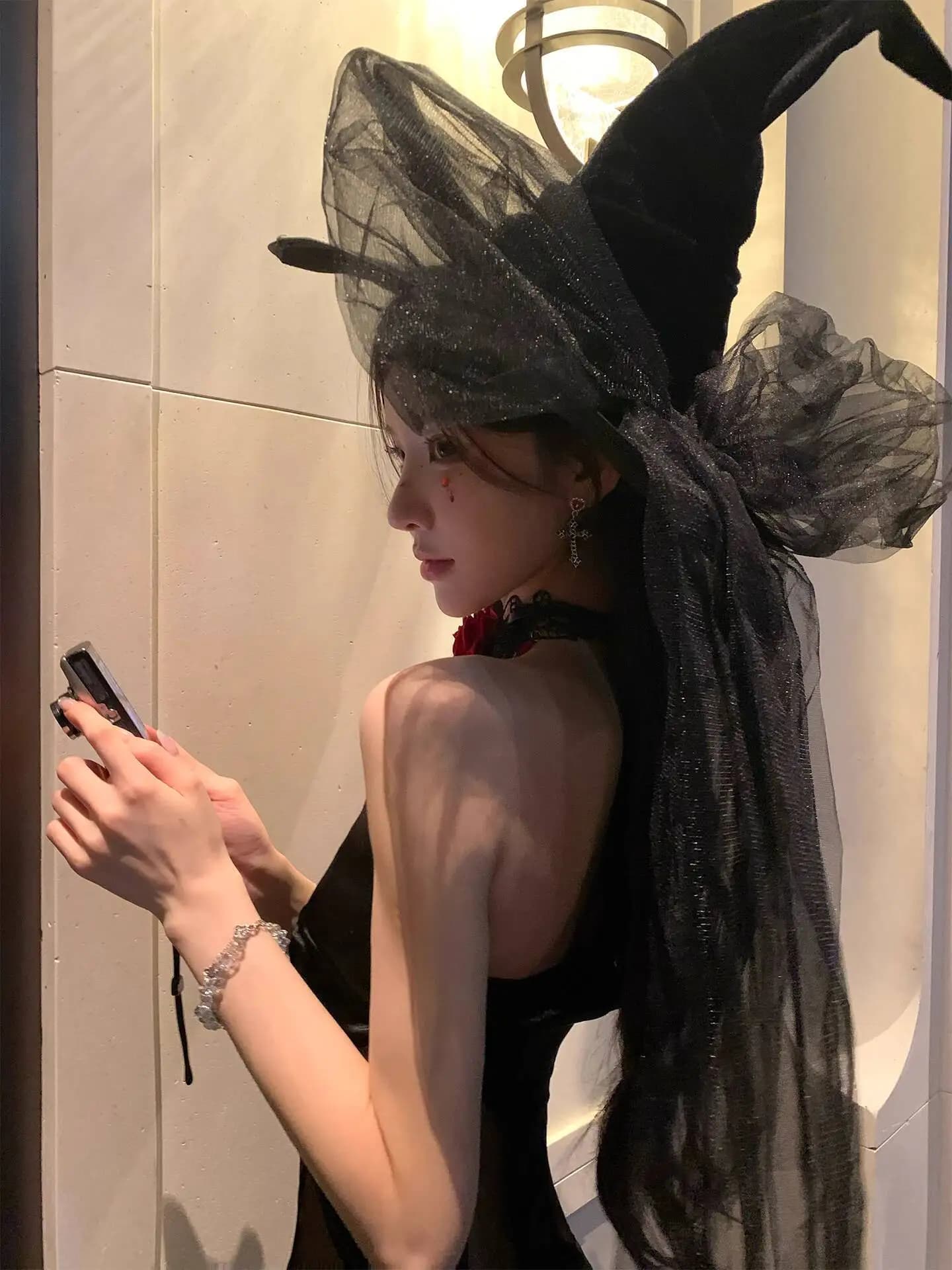 Halloween Cosplay Witch Cos Witch Hat Black Bow Ribbon Magic Hat Headwear Mysterious Witch All Saints' Day