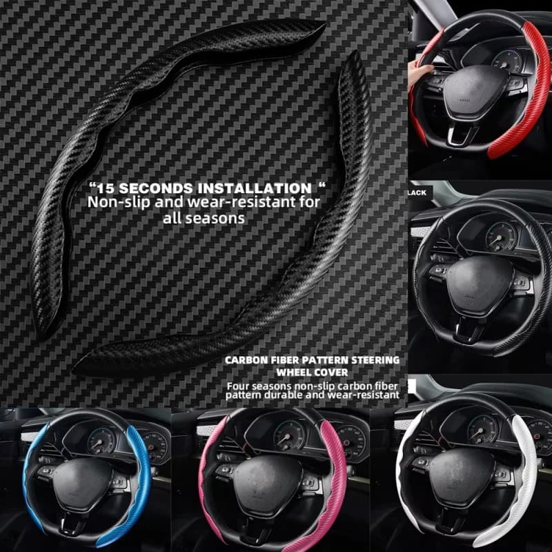2 Pezzi Copri Volante Universale in Fibra di Carbonio Antiscivolo, Protezione Impugnatura Interna, Accessorio Decorativo Auto