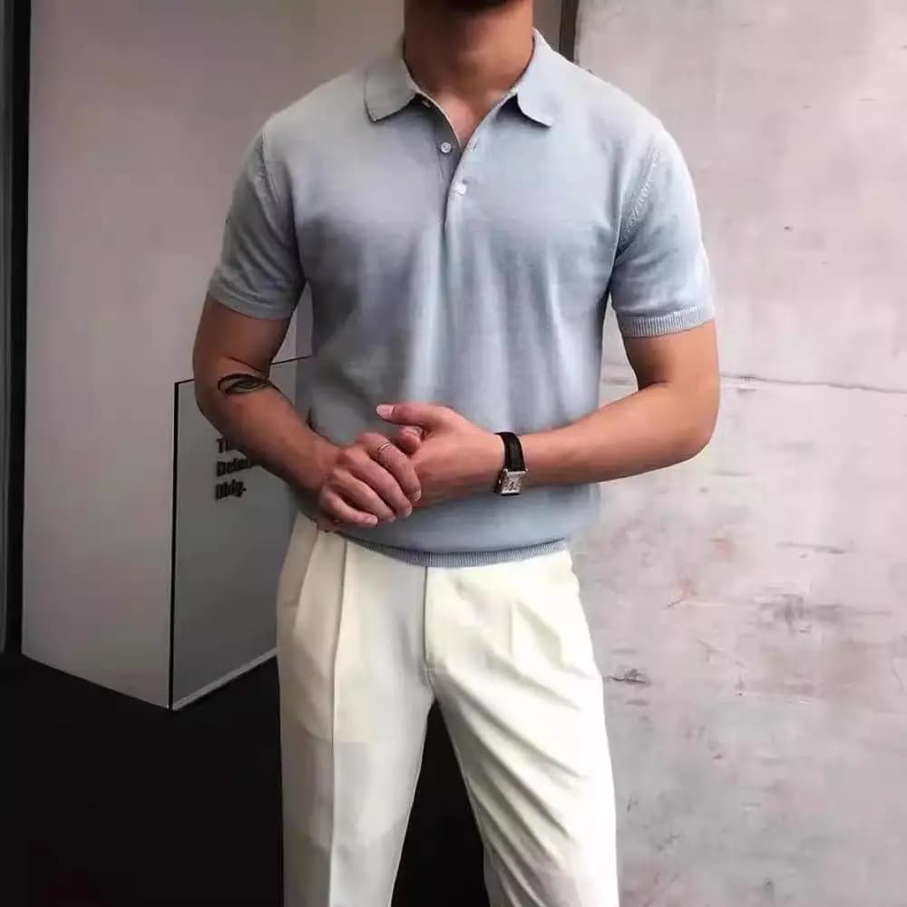 Maglietta Estiva a Maniche Corte, T-shirt Casual Sportiva Tinta Unita con Colletto Rovesciato, Abbigliamento Uomo Traspirante e Fresco