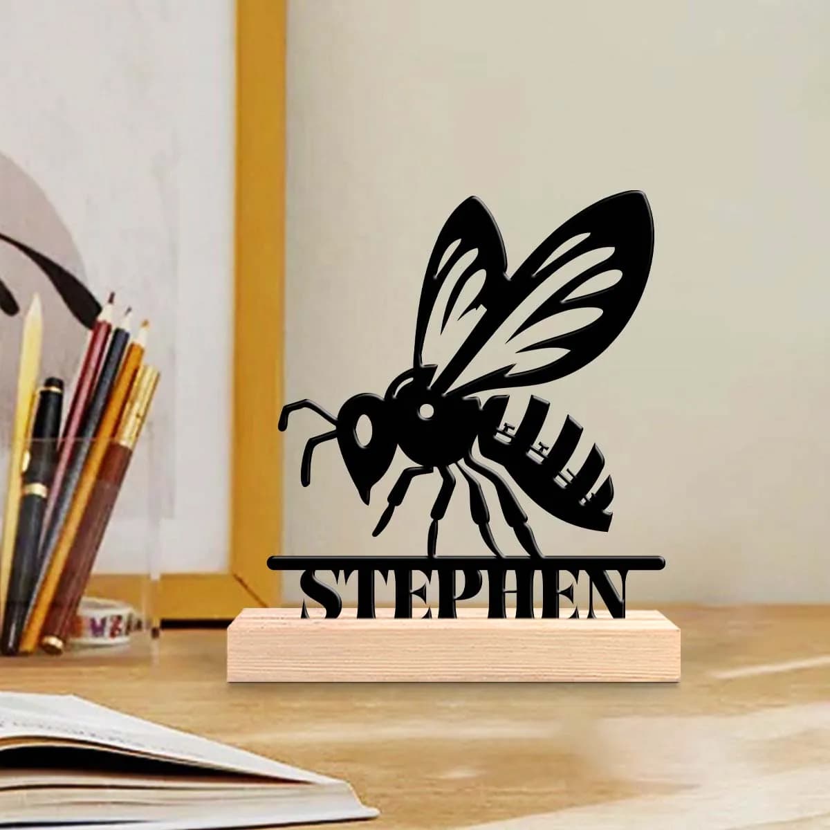 1pc Personalized Metal Artwork Custom Content With Wooden Base Festival Ornaments and Decorations