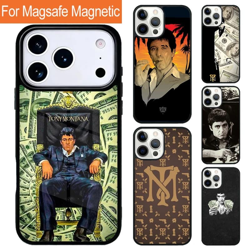 Custodia Magnetica Wireless Tony Montana Scarface per iPhone 17 Pro 16 15 13 12 11 Pro Max Air 14 Plus con Cover Magsafe
