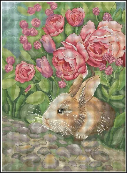 Simpatici animali Coniglio in fiore Cucito 18CT 14CT Kit punto croce non stampato Ricamo artistico Ricamo fatto a mano fai da te Decorazioni per la casa