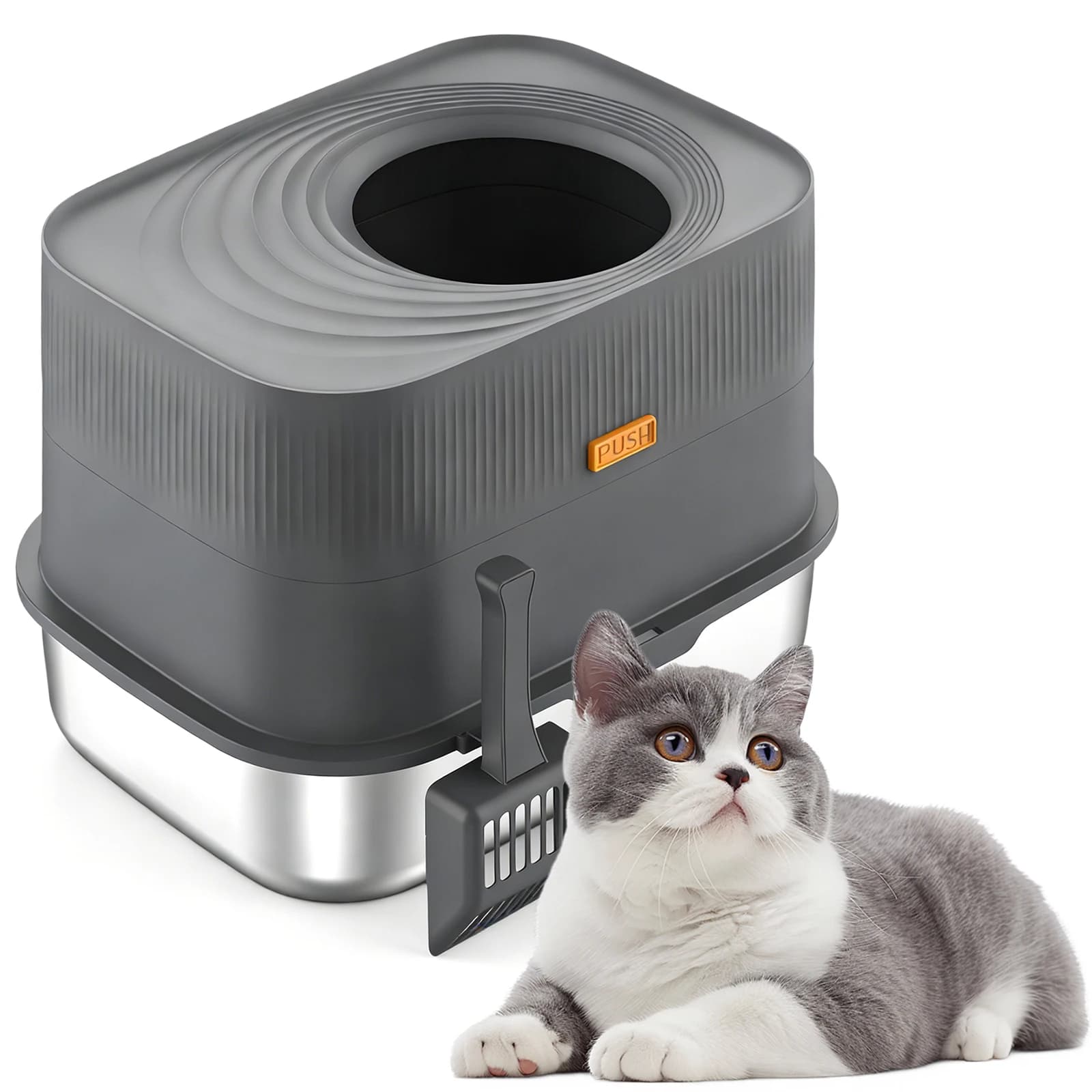 Lettiera per Gatti Completamente Chiusa in Metallo, Antiaderente, Extra Large, con Vassoio per la Pulizia, Accessori per Animali Domestici