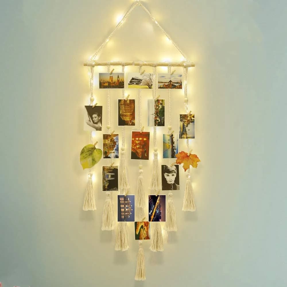 Display per foto fai-da-te Macrame Appeso a parete Immagini sospese a parete Boho Decorazioni per la casa Decorazione per la cameretta dei bambini Regalo per amici e familiari