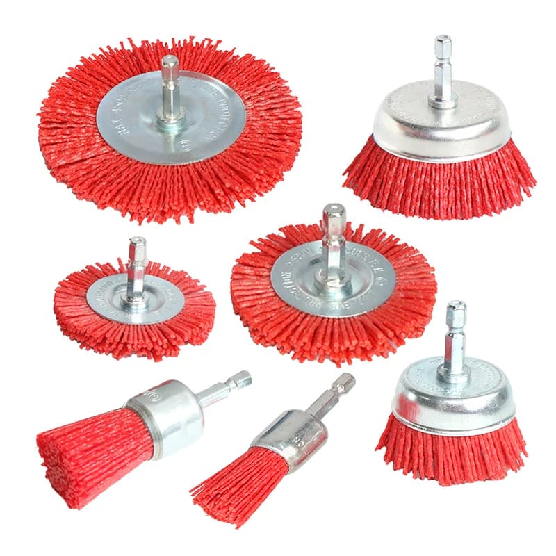 Spazzola per tazza in nylon Spazzola per ruota in filo abrasivo per trapano Utensile rotante Lucidatura del legno Sbavatura Pulizia Pulizia Mobili Gambo da 1/4 "