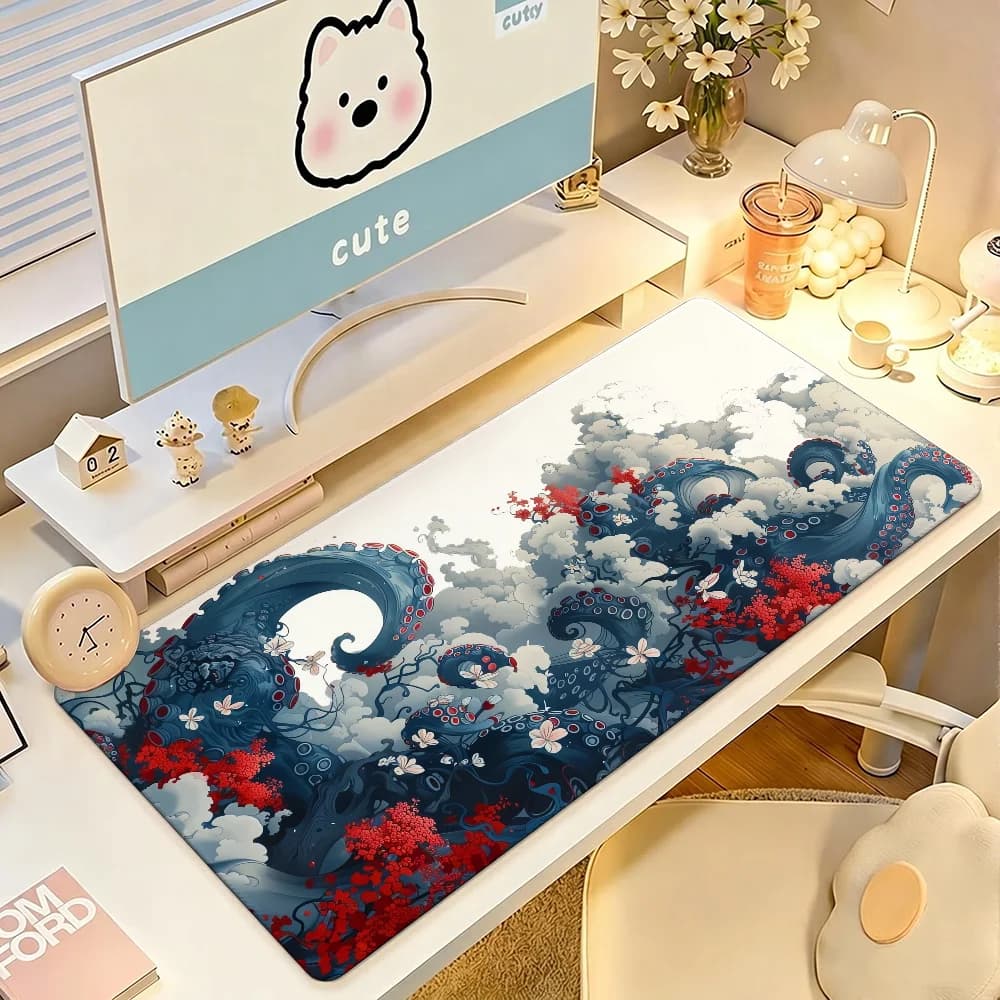 Modern Ink Octopus Tentacles Mouse Pad Large Non-Slip Waterproof Mat Stitched Edge Keyboard Pad for Gaming Daily Office