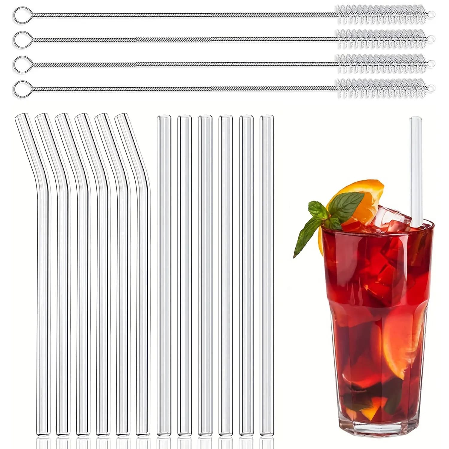Set di spazzole per la pulizia delle cannucce in vetro, adatte per riunioni di famiglia, ristoranti, cucine, tavoli da pranzo e feste.