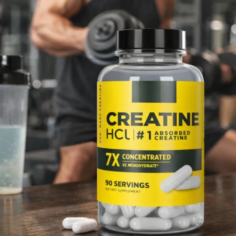 Capsules by Creatina HCl in High Absorption, Supports Physical Performance and Energy Metabolism, Fitness Supplement, 90 Adult Capsules